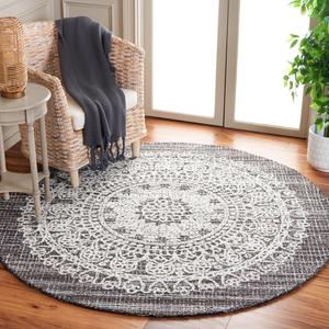 Ковер SAFAVIEH, 183 x 183 см, коллекции Ebony, круглый, коричневый и ivory, медальонный дизайн, ручной работы из шерсти, идеально для гостиной, спальни, столовой (EBN106T-6R)