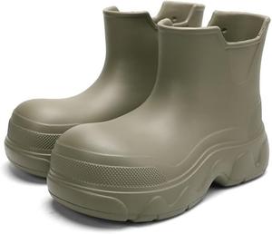 Женские короткие дождевые ботинки до щиколотки водонепроницаемые милые садовые обувь для работы на улице против скольжения с платформой DDWRGD, Green