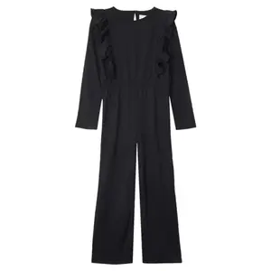 Вязаный комбинезон с длинными рукавами и оборками для девочек Lands' End, черный