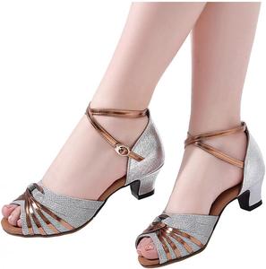 Женские вечерние туфли Hbeylia Strass, сандалии из кожи с блестками, золотые и серебряные, открытый носок, низкий каблук, ремешок на щиколотке, туфли для бальных танцев, свадьбы, вечеринки