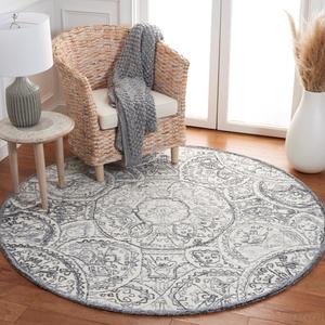 Ковер SAFAVIEH, 183 x 183 см, Metro Collection, круглый, Ivory & Grey, ручной работы из шерсти, идеален для помещений с высокой проходимостью в гостиной, спальне (MET889F)