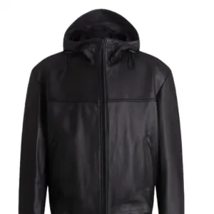 HUGO BOSS Кожаная куртка мужская черная с капюшоном Moderate