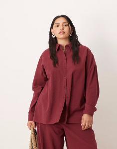 Рубашка-бордовая сирсакер с запахом сзади Curve Asos Design