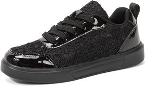 Женские туфли на шнуровке из денима и сетки, повседневные плоские тканевые туфли с круглым носком, дышащие для ходьбы Generic, A05-Black