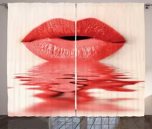 Штора ABAKUHAUS Рустикальные губы, Женские воздушные поцелуи, универсальные ленточные шторы для гостиной с петлями и крючками, 280 x 175 см, цвет: серый, белый, темно-коралловый Abakuhaus