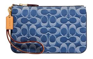 Кожаный клатч на запястье среднего размера женский джинсовый синий COACH