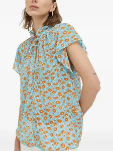 Топ с оборками и цветочным принтом Samsoe Samsoe, синий