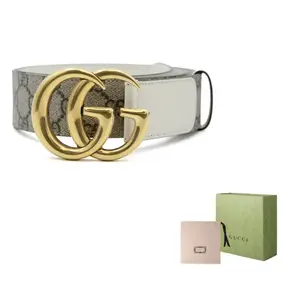 Ремень кожаный Gucci женский, белый / серый