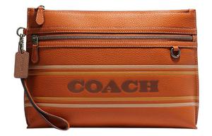 КОЧ Кожаная сумка-клатч для хранения крупного размера женская коричневая