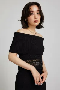 Вязаный крючком топ с открытыми плечами, связанный в двух направлениях Rienda, цвет Black