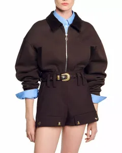 Укороченная толстовка на молнии Sandro, коричневый
