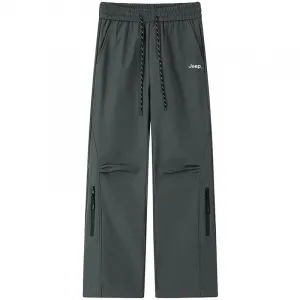 Повседневные брюки мужские утепленные с флисом прямого кроя Jeep, бежевый серый-no fleece lining