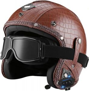 Шлем кожаный stdpcxz Bluetooth с очками, коричневый