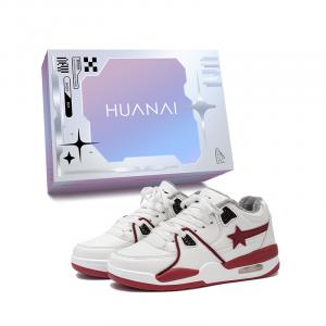 HUANAI Износостойкие противоскользящие скейтерские кеды унисекс с низким верхом, бело-бордовые в звездочку, на флисовой подкладке, в коробке, цвет White Burgundy Stars Fleece-Lined Box