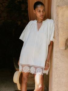 Вышитое платье-трапеция Carina из чистого льна Reiss, Ivory