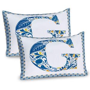 ABAKUHAUS Чехол для подушки с буквой G, набор из 2 шт., Цветочная буква G-природные элементы в синих тонах, алфавит-европейская культура, чехол для подушки с декоративным принтом, 80 x 40 см, синий, желтый, оранжевый