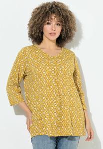 Топ Ulla Popken A-LINIE V-AUSSCHNITT 3/4-ARM, Mocha Brown/Yellow