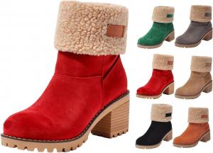 Зимние женские ботинки из замши в винтажном стиле, повседневные модные ботильоны на каблуке, уютные ботинки с отворотами, обувь средней высоты на толстом подошве, теплые сапоги на легкой шнуровке Generic, Red