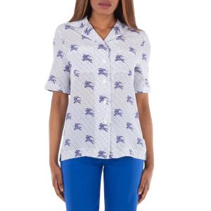 Burberry Таби Экд Монограмма Шелковая Пижамная Рубашка, темно-синий