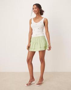 Гламурная мини-юбка с оборками в яблочно-зеленом цвете Glamorous