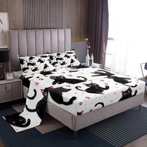 Erosebridal Комплект постельного белья Cat с милым принтом котят и лапок, кавай дизайн для детской комнаты, Pink Black