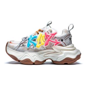 Противоскользящие, износостойкие, дышащие, легкие, увеличивающие рост, низкие, массивные кроссовки для женщин, цвет "радужный рис" KUX, Rainbow Beige