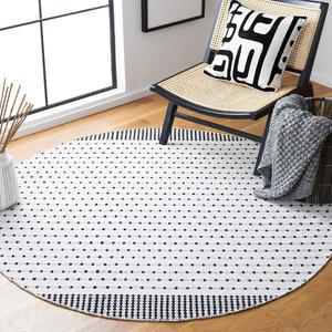 SAFAVIEH, 183 x 183 см, Круглый ковер Black/Ivory MTK714Z плоского плетения из хлопка