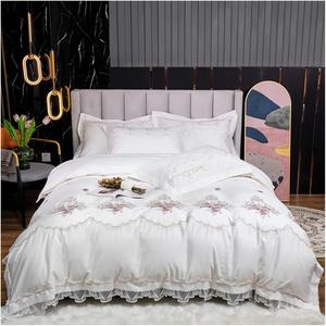 YUSIWOAL Комплект постельного белья из египетского хлопка 1200TC с цветочной вышивкой и кружевом