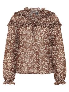 DreiMaster Женская блузка с оборками темно-коричневого и белого цвета