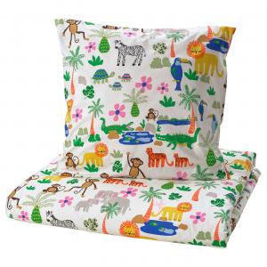 Пододеяльник и наволочка, разноцветный/джунгли, 140x200/80x80 см IKEA Natthäger