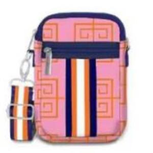 Женская повседневная сумка-кроссбоди Carla Street из неопрена в розово-оранжевом цвете с греческим орнаментом Top It Off