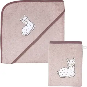 Набор полотенец Wörner "Лама розовое банное полотенце с капюшоном 100/100 с рукавицей", (экономный набор, 2 шт.), с милой вышивкой в ​​виде ламы (2 шт.), розовый