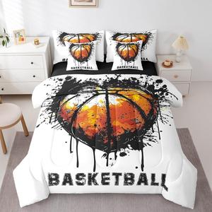 Erosebridal Комплект постельного белья Kids Basketball с черным тай-даем в спортивном стиле для детей и подростков, Black White Orange