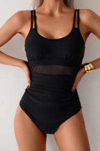 Однотонный купальник с квадратным вырезом и двойными бретелями из сетчатой ​​ткани TRUEDAMES, черный