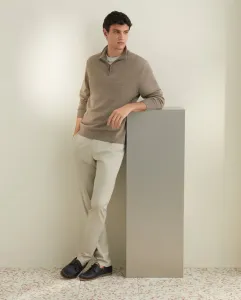 Мужской однотонный свитер с высоким воротом из 100% мериносовой шерсти и молнией Emidio Tucci, бежевый