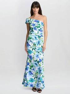 Цветочное платье макси с открытыми плечами и сборками Gina Bacconi, Blue