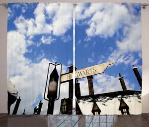 Штора ABAKUHAUS "Волшебница" в деревенском стиле, Школа колдовства, универсальная ленточная штора для гостиной с петлями и крючками, 280 x 175 см, сине-белая Abakuhaus