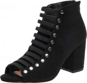 Женские босоножки GUNIYIFS из искусственной замши с открытым носком, вырезами, массивным каблуком, летние сзади на молнии, ботильоны, Black