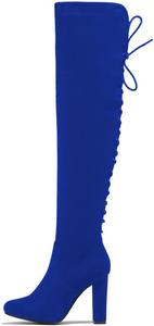 Женские сапоги YDN с круглым носком, шнуровкой, длинные, выше колена, на массивном высоком каблуке, для свиданий, выпускных и клубов, размер 4-15 US, Royal Blue