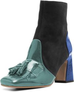 Женские модные ботильоны YDN с бахромой, квадратным носком, контрастной прострочкой, массивным каблуком и боковой молнией, для вечеринок, повседневной носки, размеры 4-16 US, Blue