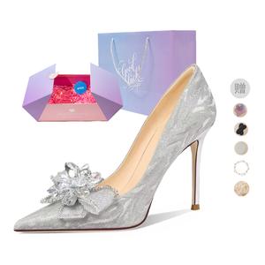 NTOZE Стройные каблуки на высоком каблуке женские серебристые серебристые звездчатые в коробке с подарком, цвет Silver Starry Box (Gift Included)