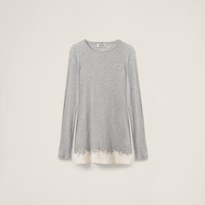 Платье из рубчатого трикотажа и кружева MIU MIU, серый