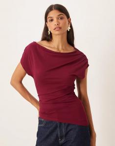 Свободный асимметричный удлиненный топ ASOS DESIGN со сборками сливового цвета