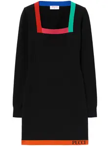 Платье мини в стиле колор-блок с квадратным вырезом PUCCI, черный