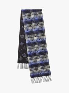 Шарф из чистой шерсти Heritage Check с бахромой Mulberry, Black/Cobalt Blue