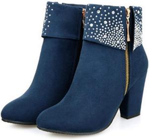 Женские ботильоны VOKLIN на массивном высоком каблуке с круглым носком, замшевые, на молнии, с кристаллами, короткие вечерние ботинки