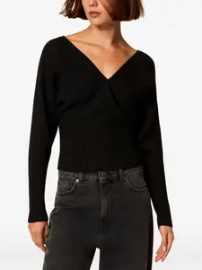 Свитер с перекрестным фасоном и рубчатой вязкой TWINSET, черный