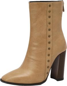 Женские ботильоны с квадратным носком на молнии, массивный каблук, короткие ботинки XIEPP, Yellow