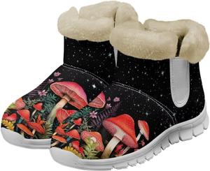 Женские зимние ботинки JoyLamoria с изображением зеленой морской черепахи, противоскользящие, теплые, пушистые ботильоны для женщин и подростков, для холодной погоды и прогулок, Red Mushroom