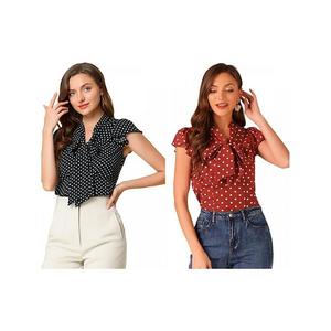 2 упаковки женской летней блузки с галстуком-бабочкой и рюшами Inspire Chic, Black Red